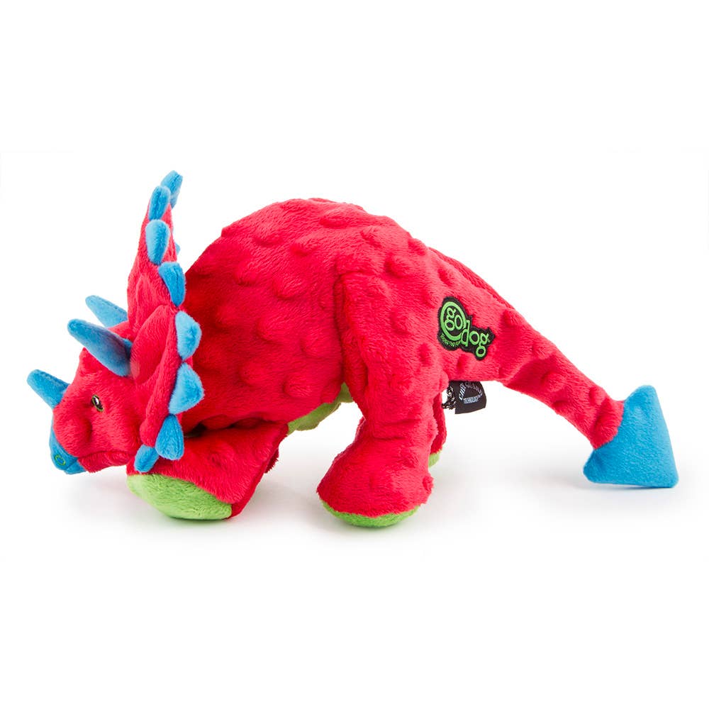 Dino Triceratops w/Chew Guard Plush Dog Toy Red Large