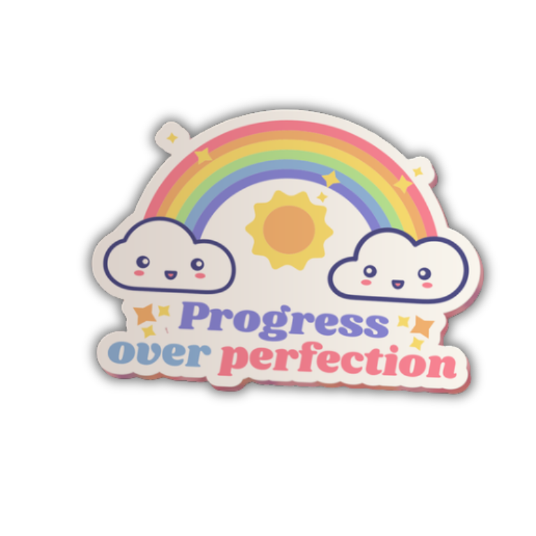Progress Over Perfection Kawaii Rainbow Sticker 2.5"