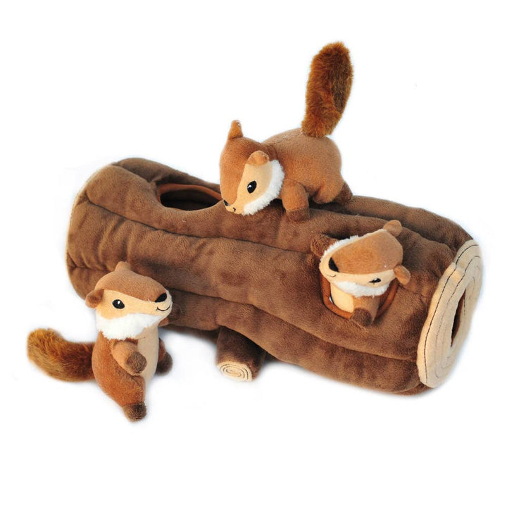 Zippy Burrow Burrow Log with 3 Chipmunks Dog Toy