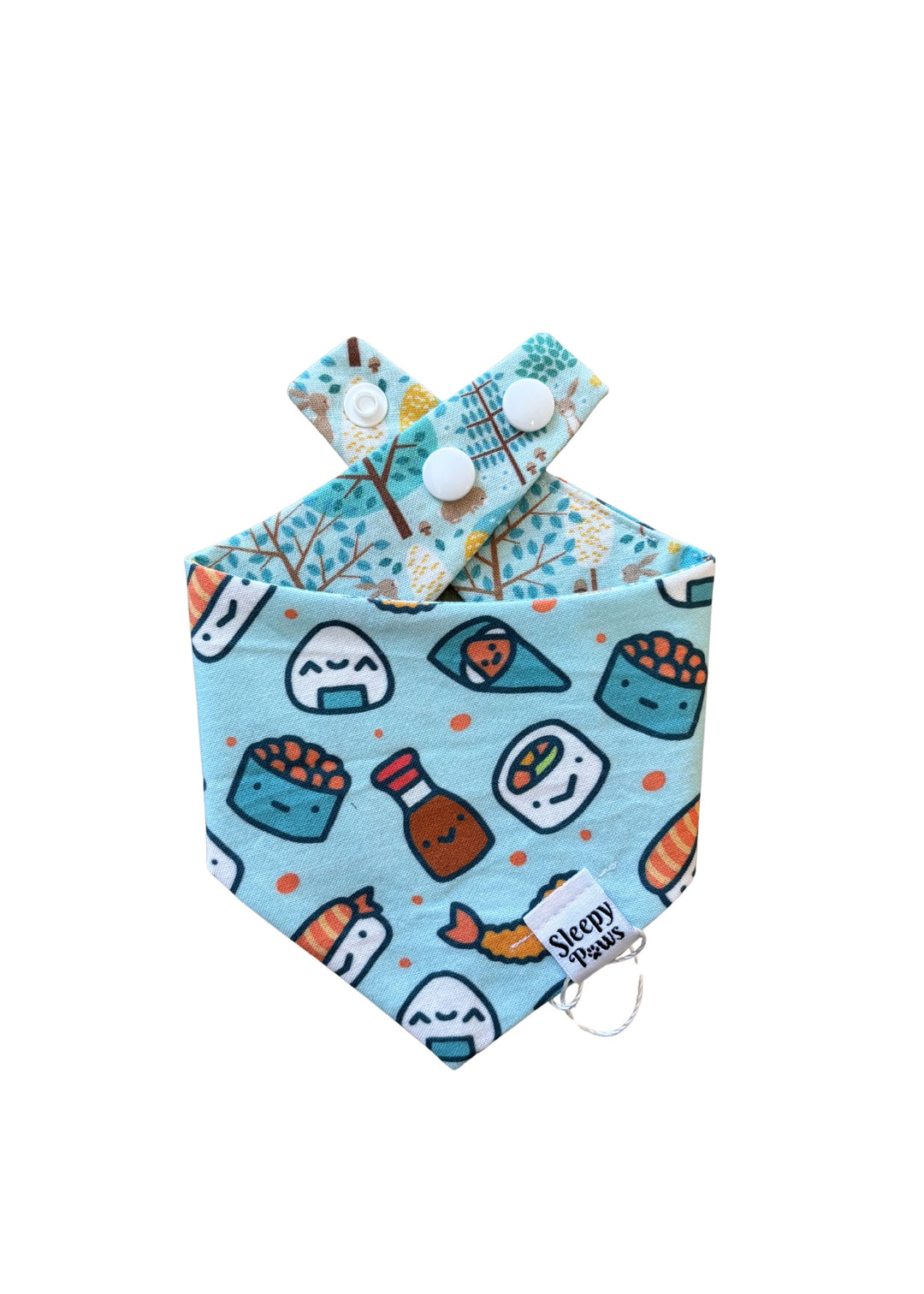 Teal Sushi + Forest Bunnies Reversible Bandana