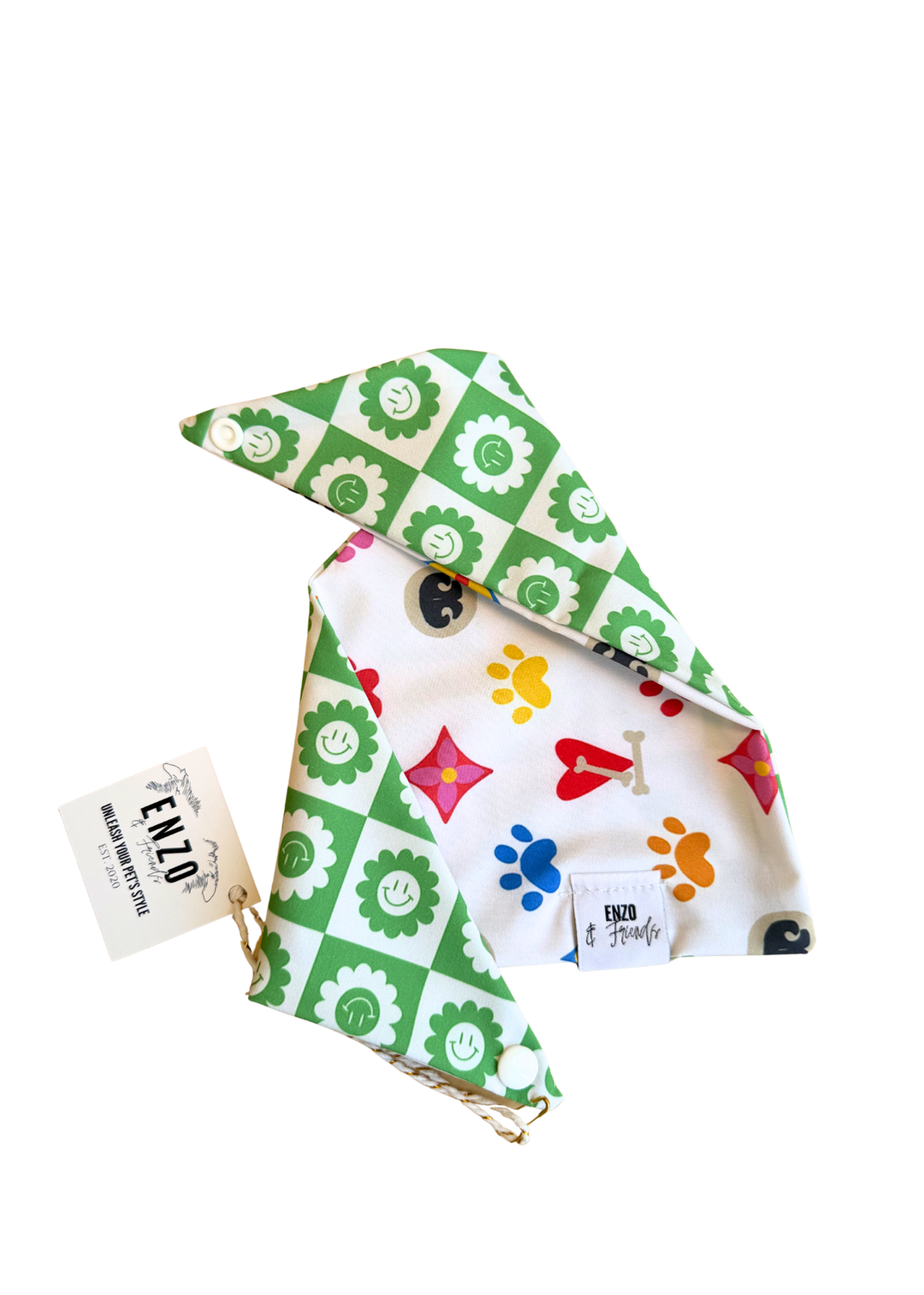 Enzo Green Happy Face + Multicolor Luxe Bandana