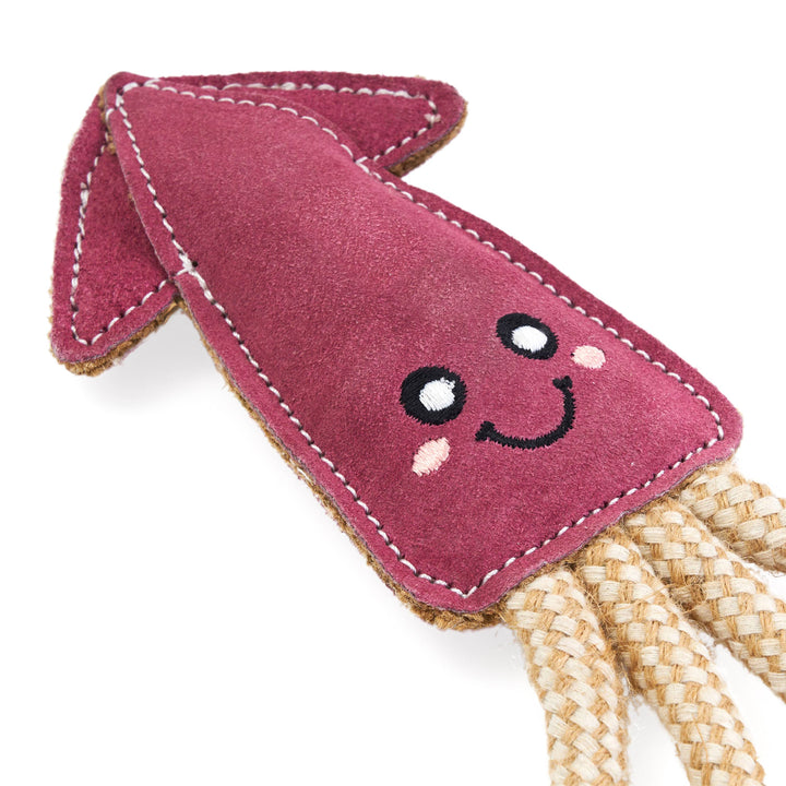 EcoZippy Suede and Rope Buddies Squid  Dog Toy