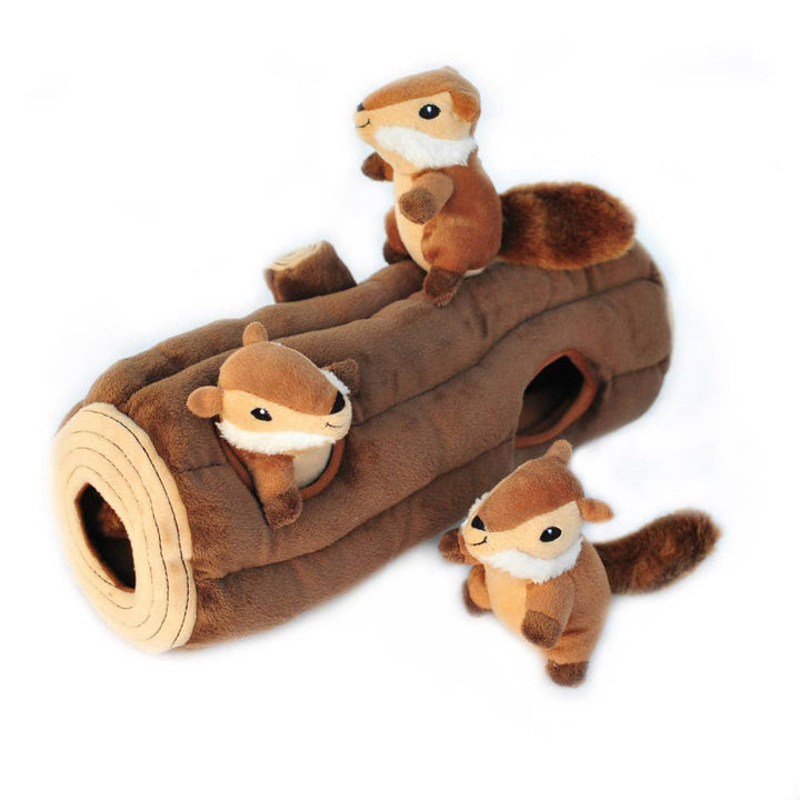 Zippy Burrow Burrow Log with 3 Chipmunks Dog Toy