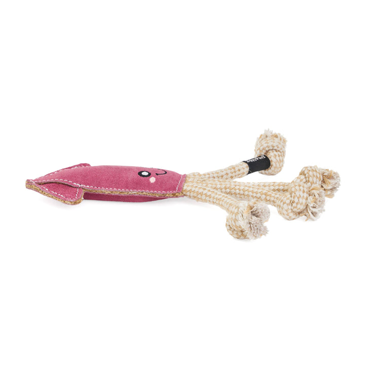 EcoZippy Suede and Rope Buddies Squid  Dog Toy