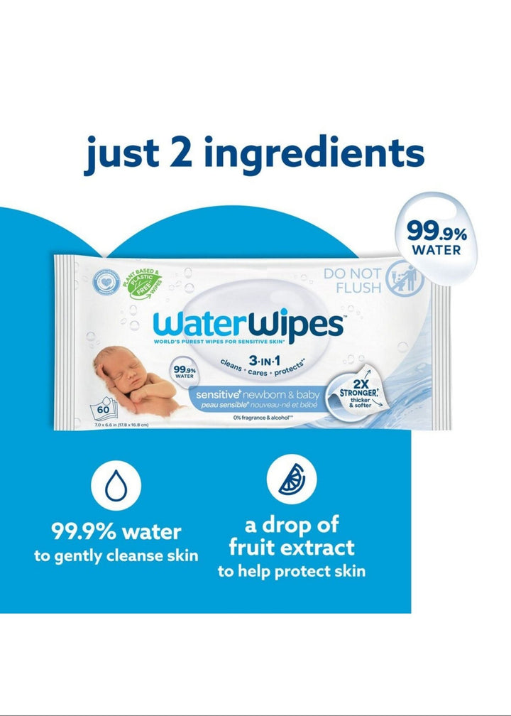 60 count Wipes, 99.9% Water Based