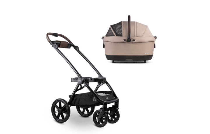 Fawn+Chocolate Maeve iso6X Wind + Roscoe Trek Pet Car Seat and Stroller Travel System