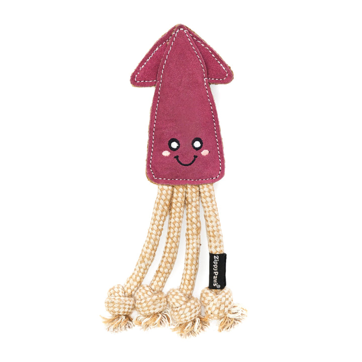 EcoZippy Suede and Rope Buddies Squid  Dog Toy
