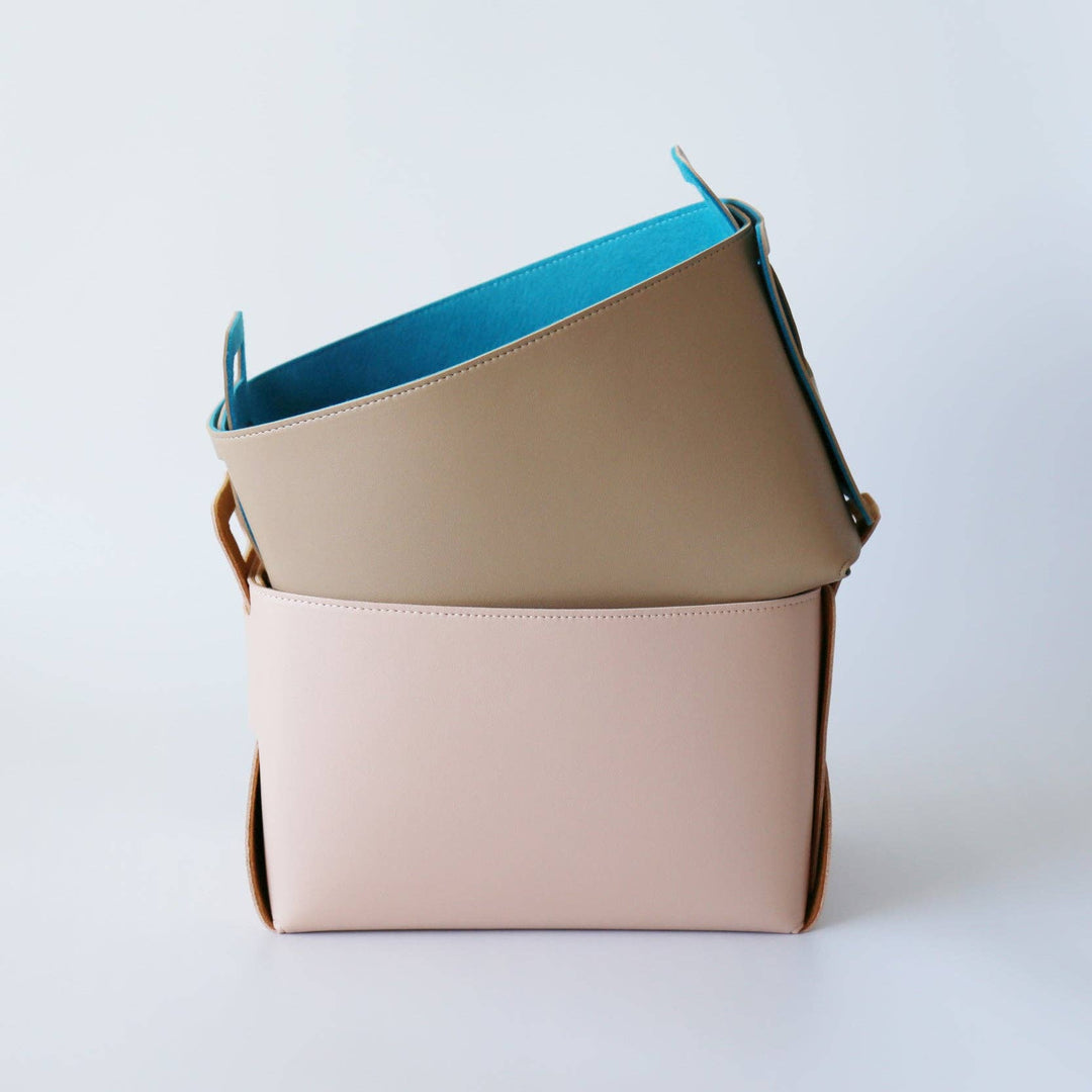 Vegan Leather Felt-lined Storage Bin