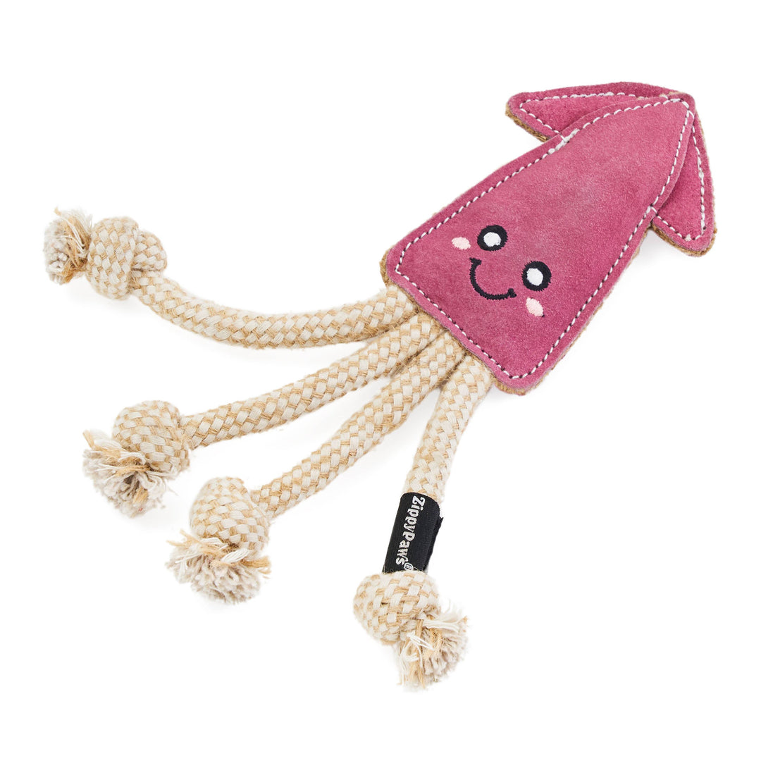 EcoZippy Suede and Rope Buddies Squid  Dog Toy