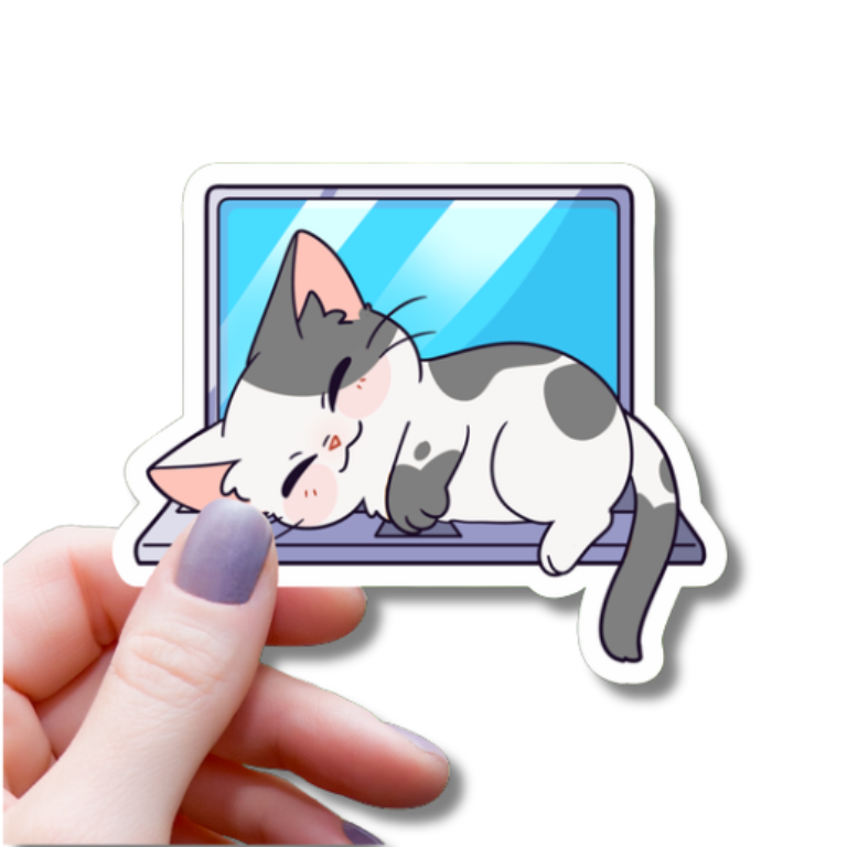 Cat Sleeping on Laptop Sticker 3"