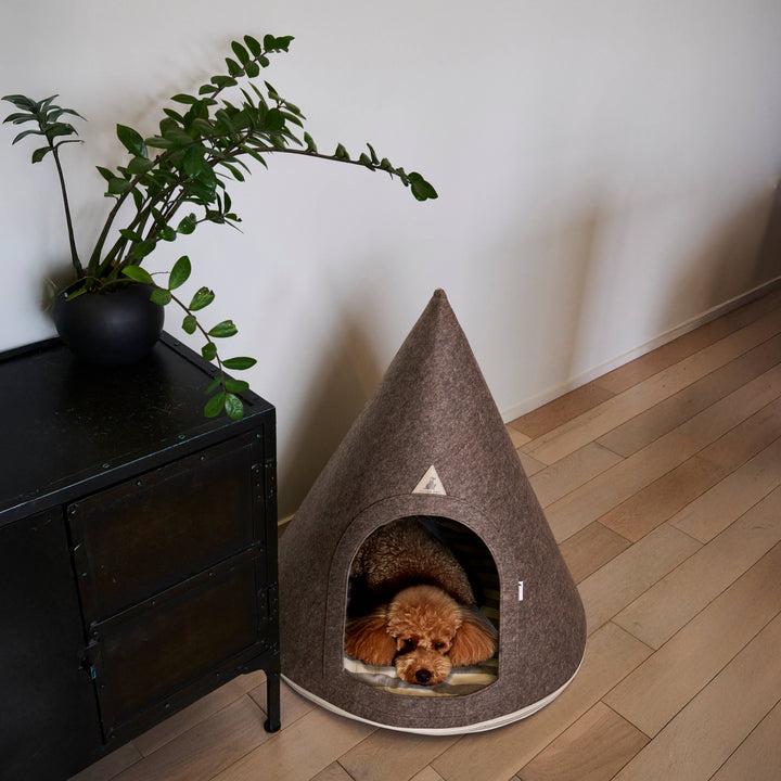 Recycled Felt Pet Cave (Brown) – Modern Foldable Dog House