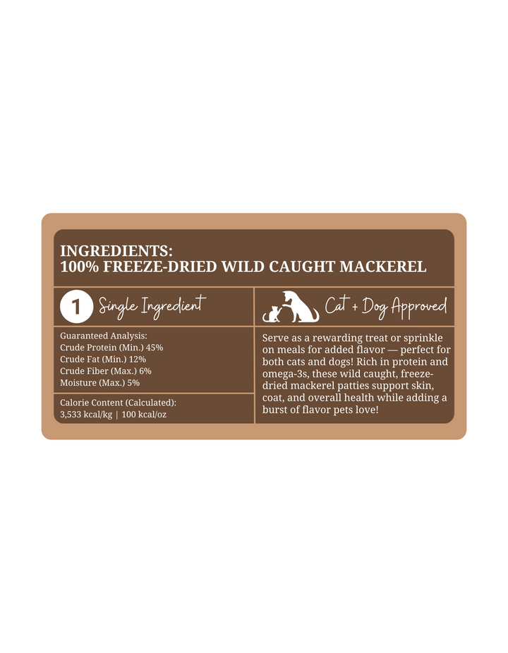 Wild Caught Mackerel Patties Freeze Dried Raw | 3 oz