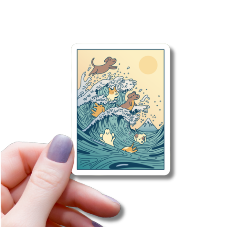 Dog Japanese Big Wave Sticker 3"