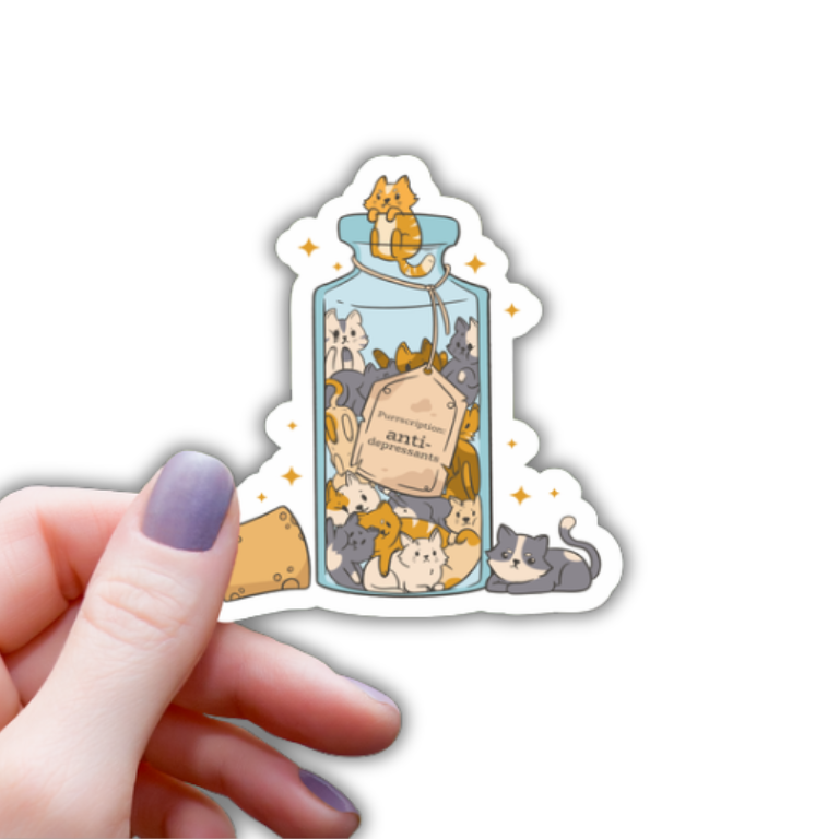 Cat Anti-Depressants Semi-Realistic Sticker 3"