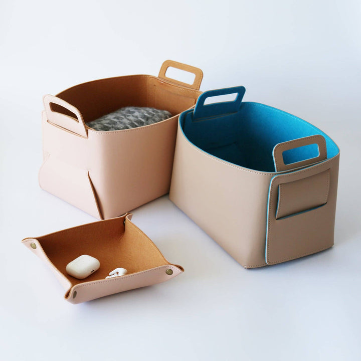 Vegan Leather Felt-lined Storage Bin