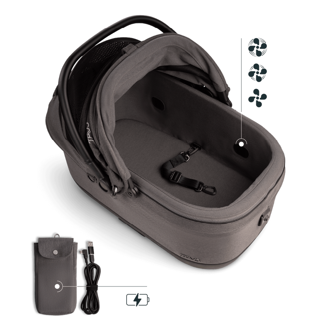 Ashen+Black Maeve iso6X Wind + Roscoe Trek Pet Car Seat and Stroller Travel System