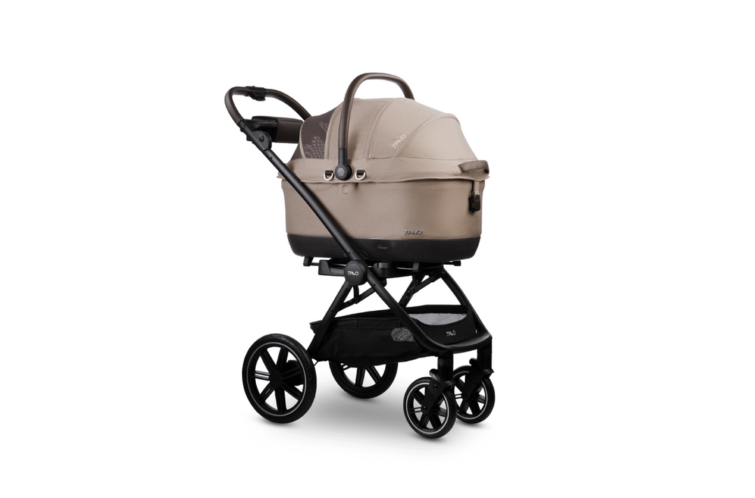 Fawn+Chocolate Maeve iso6X Wind + Roscoe Trek Pet Car Seat and Stroller Travel System