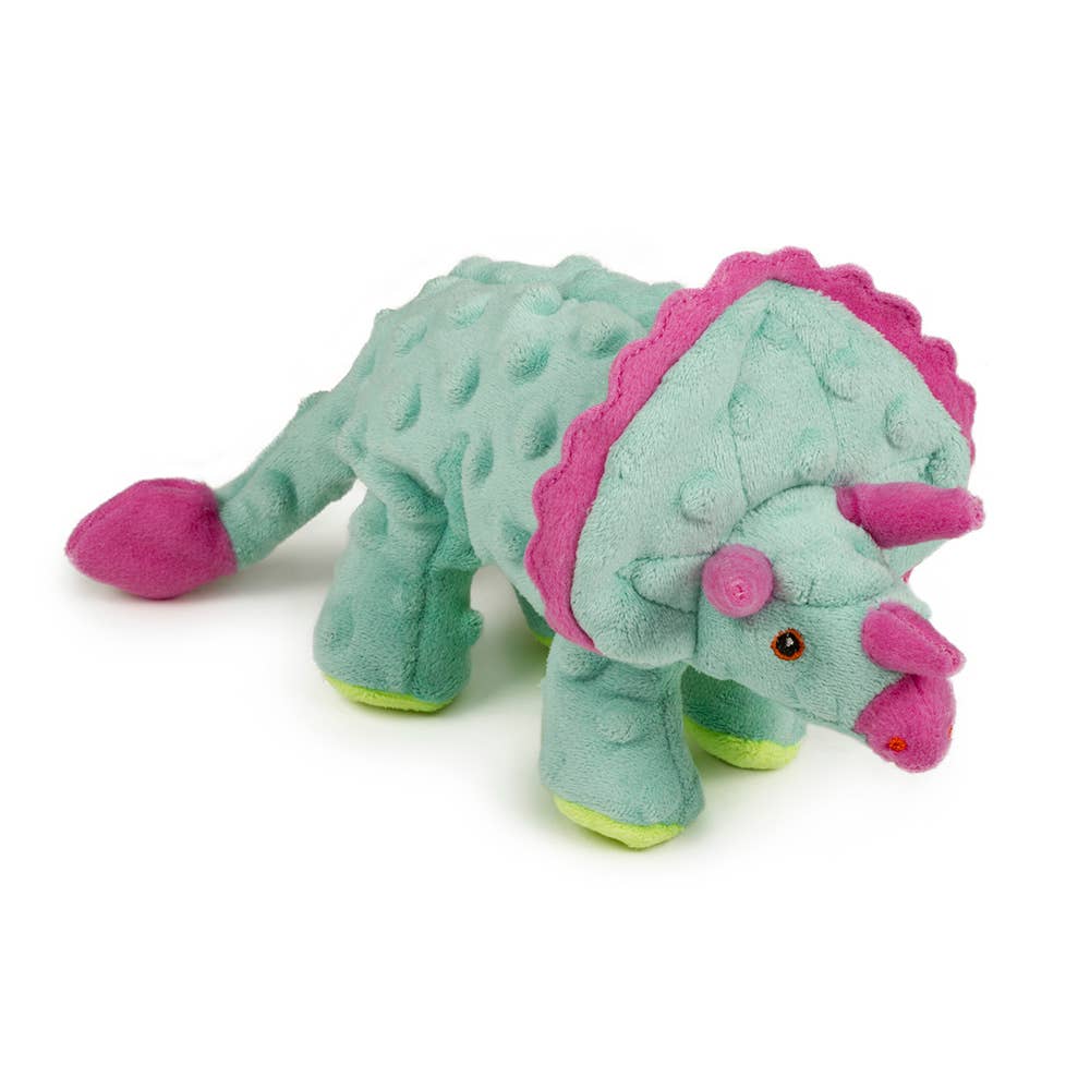 Dino Triceratops w/Chew Guard, Teal Plush Dog Toy, Small