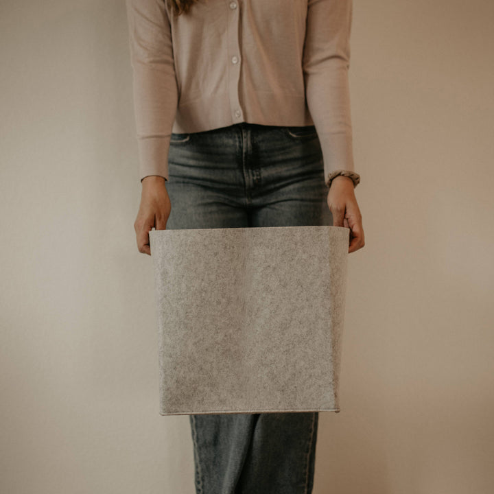 Grey Felt Cube Storage Bin