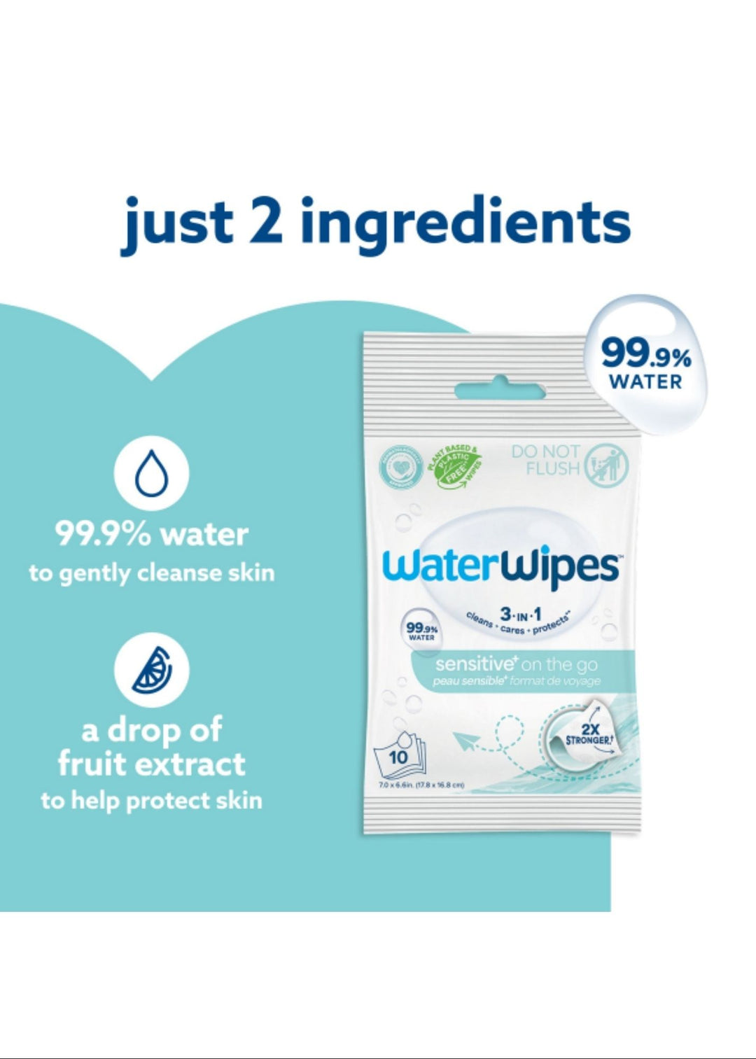10 count Wipes, 99.9% Water Based