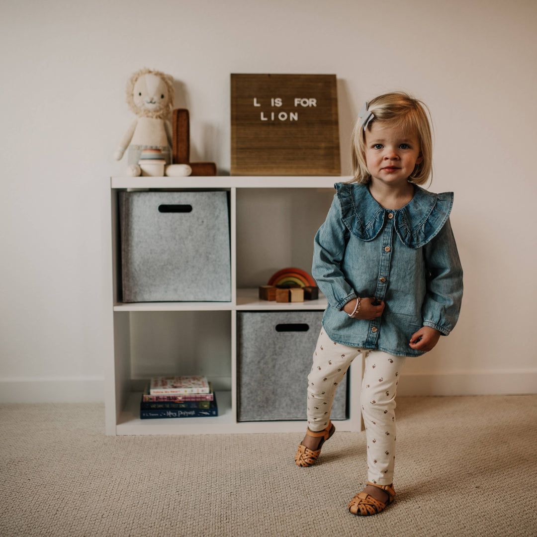 Grey Felt Cube Storage Bin