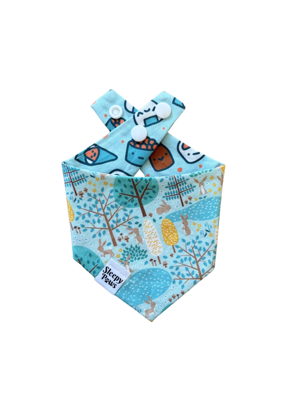 Teal Sushi + Forest Bunnies Reversible Bandana